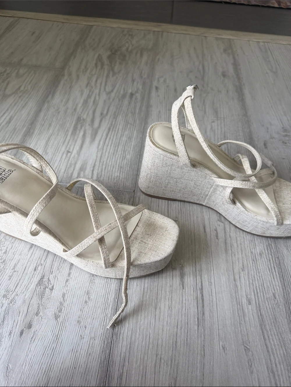 Beige Wedge Sandals with Ankle Strap